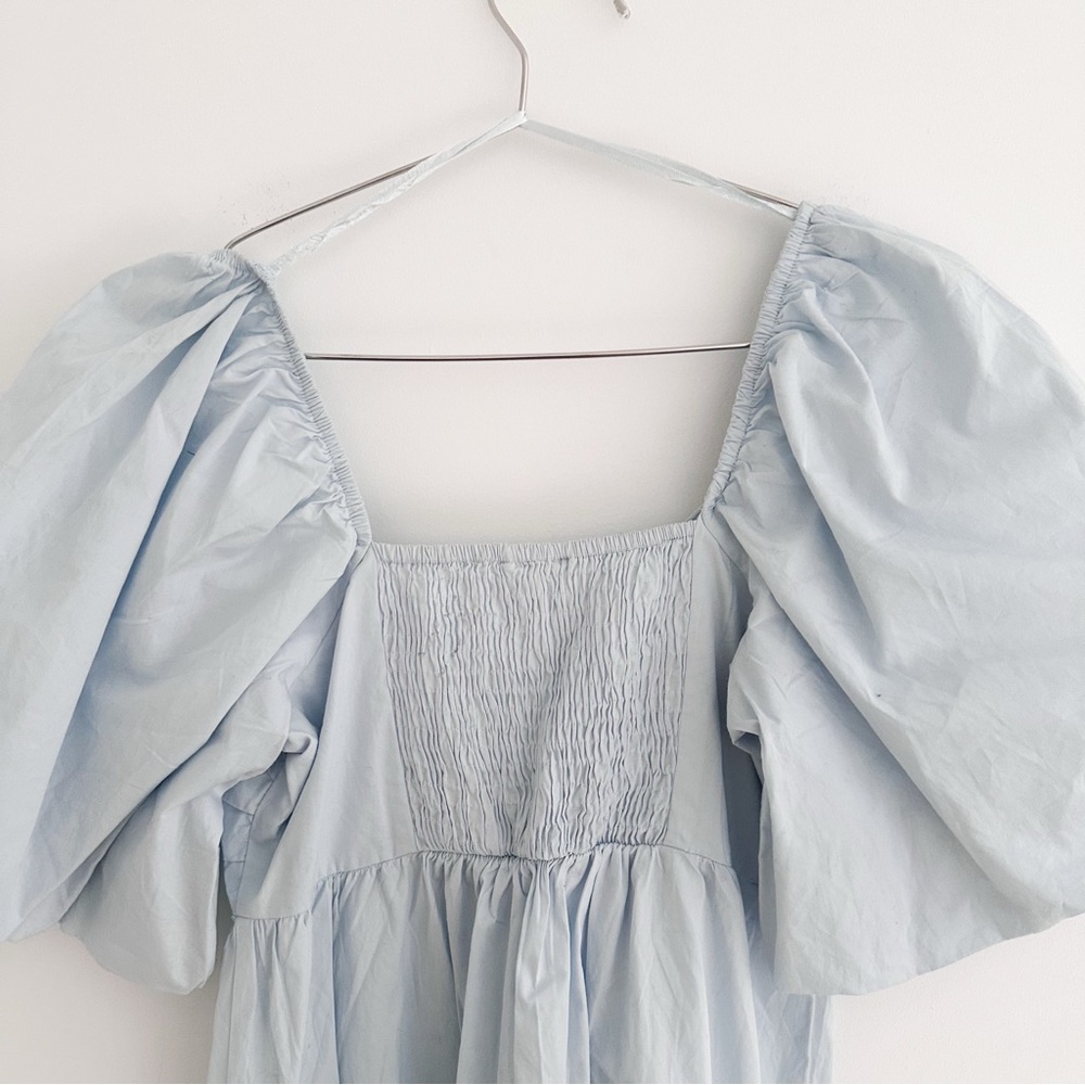 Sim & Sam Light Blue Puff Sleeve Cotton Mini Dress NWT Size Small - Picture 4 of 5